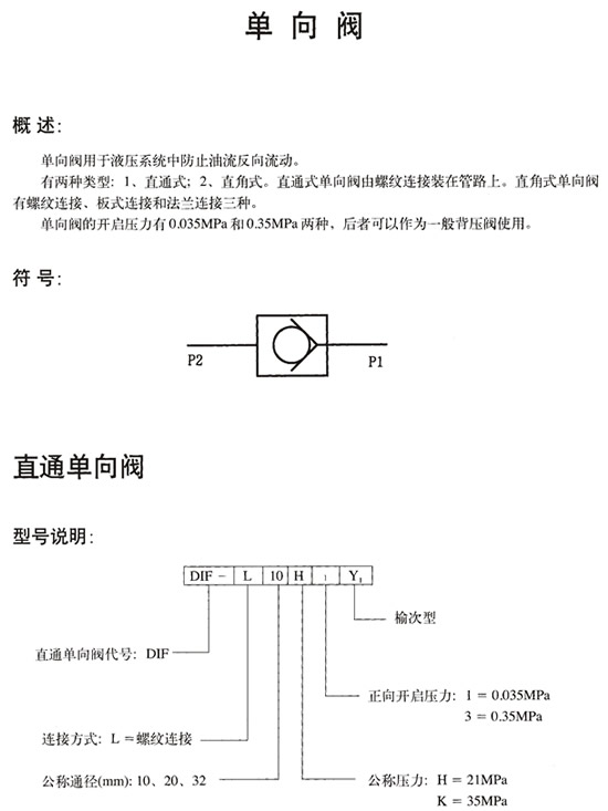 名称: 单向阀 立即订购 说明